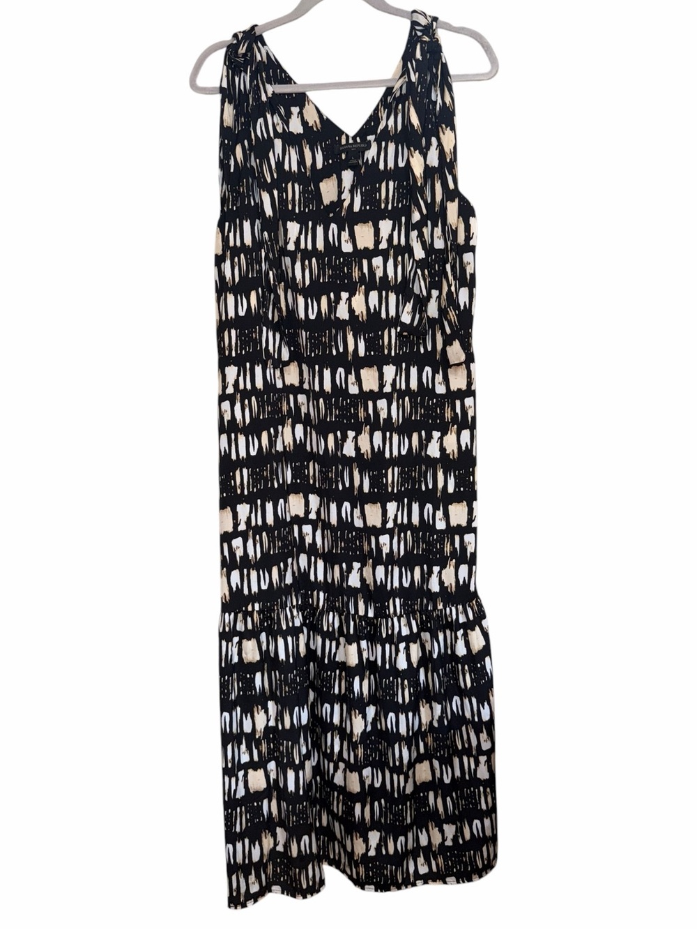 Banana Republic Black and White Print Tie Shoulder Midi Dress Size Large
